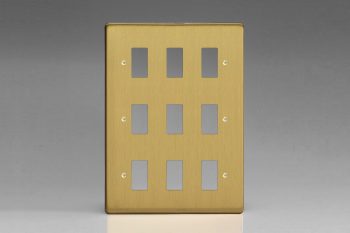Varilight Flat Plate Screwless Brushed Brass 9-Gang Grid Plate (Triple Twin Plate) Faceplate