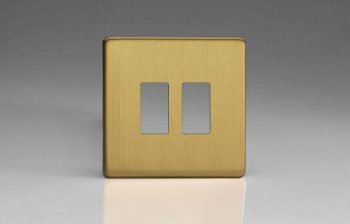 Varilight Flat Plate Screwless Brushed Brass 2-Gang Screwless PowerGrid Plate including Yoke (Single Plate)
