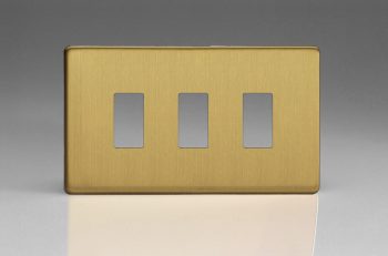 Varilight Flat Plate Screwless Brushed Brass 3-Gang PowerGrid Plate including Yoke (Twin Plate)