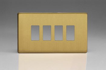 Varilight Flat Plate Screwless Brushed Brass 4-Gang PowerGrid Plate including Yoke (Twin Plate)