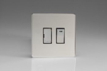 Varilight Flat Plate Screwless Polished Chrome 13A Switched Fused Spur + Neon with Metal Inserts