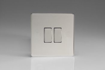 Varilight Flat Plate Screwless Polished Chrome 2-Gang 10A Intermediate Rocker Switch