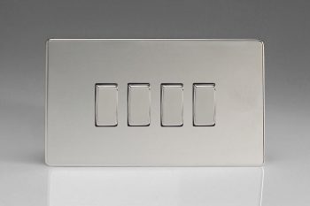 Varilight Flat Plate Screwless Polished Chrome 4-Gang 10A 1- or 2-Way Rocker Switch (Twin Plate)