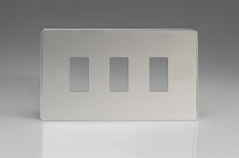 Varilight Flat Plate Screwless Polished Chrome 3-Gang Screwless PowerGrid Plate including Yoke (Twin Plate)
