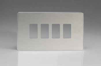 Varilight Flat Plate Screwless Polished Chrome 4-Gang Screwless PowerGrid Plate including Yoke (Twin Plate)