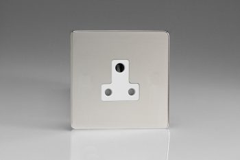 Varilight Flat Plate Screwless Polished Chrome 1-Gang 5A Round Pin Socket