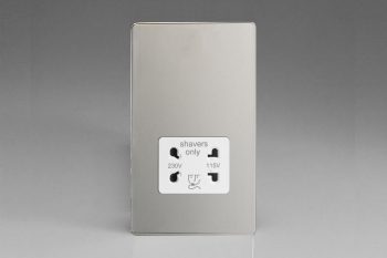 Varilight Flat Plate Screwless Polished Chrome Dual Voltage Shaver Socket 230V/115V