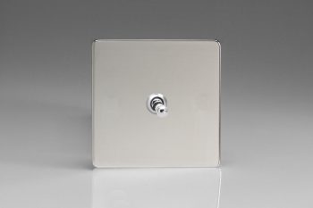 Varilight Flat Plate Screwless Polished Chrome 1-Gang 10A Intermediate Toggle Switch