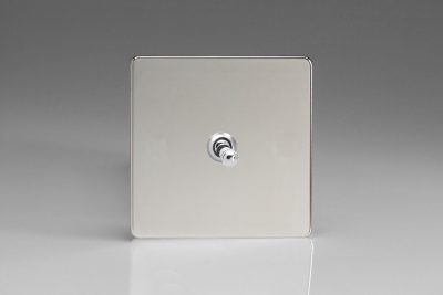Varilight Flat Plate Screwless Polished Chrome 1-Gang 10A Intermediate Toggle Switch