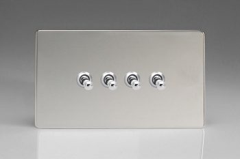 Varilight Flat Plate Screwless Polished Chrome 4-Gang 10A 1- or 2-Way Toggle Switch (Twin Plate)