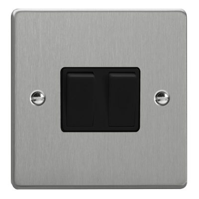 Varilight Essential Brushed Steel 2-Gang 10A 1- or 2-Way Rocker Switch
