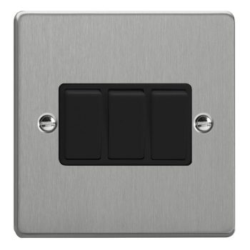 Varilight Essential Brushed Steel 3-Gang 10A 1- or 2-Way Rocker Switch