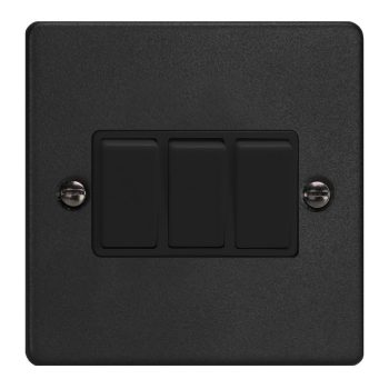 Varilight Essential Matt Black 3-Gang 10A 1- or 2-Way Rocker Switch