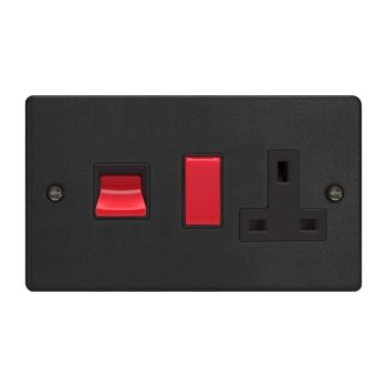 Varilight Essential Matt Black 45A Cooker Panel with 13A Double Pole Switched Socket Outlet (Red Rocker)