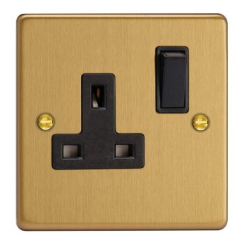 Varilight Essential Brushed Brass 1-Gang 13A Double Pole Switched Socket