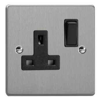 Varilight Essential Brushed Steel 1-Gang 13A Double Pole Switched Socket