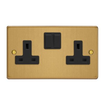 Varilight Essential Brushed Brass 2-Gang 13A Double Pole Switched Socket