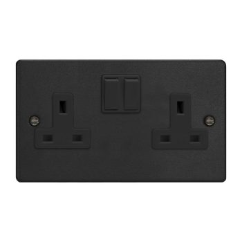 Varilight Essential Matt Black 2-Gang 13A Double Pole Switched Socket
