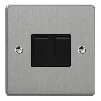 Varilight Essential Brushed Steel 2-Gang 10A Intermediate Rocker Switch