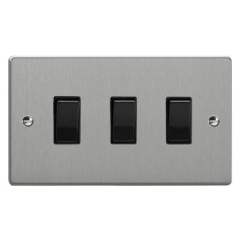 Varilight Essential Brushed Steel 3-Gang 10A 1- or 2-Way Rocker Switch (Twin Plate)