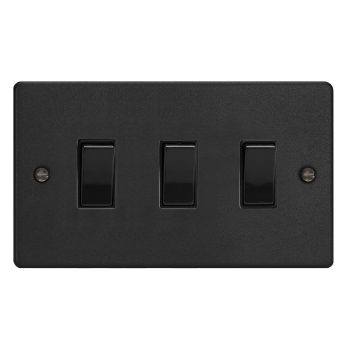 Varilight Essential Matt Black 3-Gang 10A 1- or 2-Way Rocker Switch (Twin Plate)
