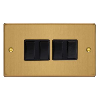 Varilight Essential Brushed Brass 4-Gang 10A 1- or 2-Way Rocker Switch (Twin Plate)