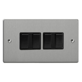 Varilight Essential Brushed Steel 4-Gang 10A 1- or 2-Way Rocker Switch (Twin Plate)