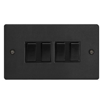 Varilight Essential Matt Black 4-Gang 10A 1- or 2-Way Rocker Switch (Twin Plate)