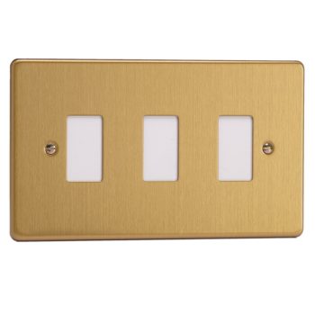 Varilight Essential Brushed Brass 3-Gang PowerGrid Plate including Yoke (Twin Plate)
