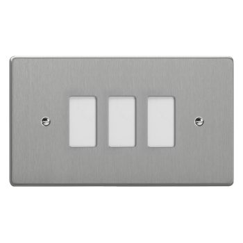 Varilight Essential Brushed Steel 3-Gang PowerGrid Plate including Yoke (Twin Plate)