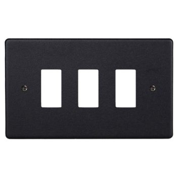Varilight Essential Matt Black 3-Gang PowerGrid Plate including Yoke (Twin Plate)
