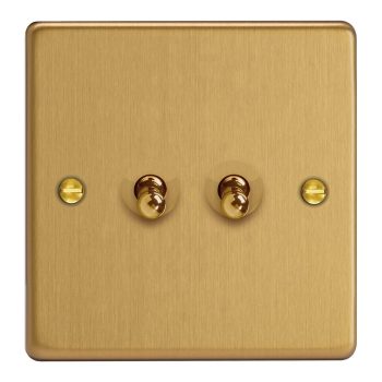 Varilight Essential Brushed Brass 2-Gang 10A 1- or 2-Way Toggle Switch