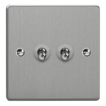 Varilight Essential Brushed Steel 2-Gang 10A 1- or 2-Way Toggle Switch