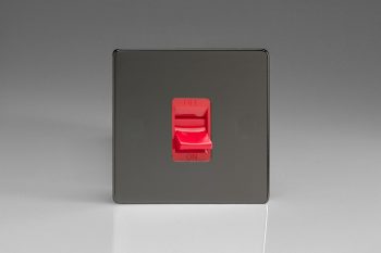 Varilight Flat Plate Screwless Iridium Black 45A Cooker Switch (Single Plate, Red Rocker)
