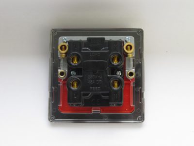 Varilight Flat Plate Screwless Satin Chrome 45A Cooker Switch (Single Plate, Red Rocker) - Image 2