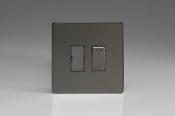 Varilight Flat Plate Screwless Iridium Black 13A Switched Fused Spur + Neon with Metal Inserts