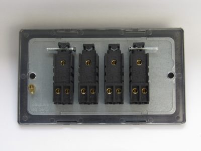 Varilight Flat Plate Screwless Pewter 4-Gang 10A 1- or 2-Way Rocker Switch (Twin Plate) - Image 2