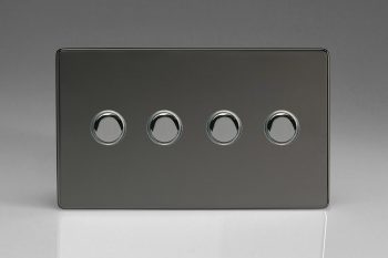 Varilight Flat Plate Screwless Iridium Black 4-Gang 6A 1-Way Push-to-Make Momentary Switch (Twin Plate)