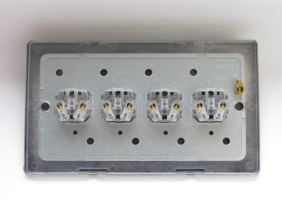 Varilight Flat Plate Screwless Pewter 4-Gang 6A 1-Way Push-to-Make Momentary Switch (Twin Plate) - Image 2
