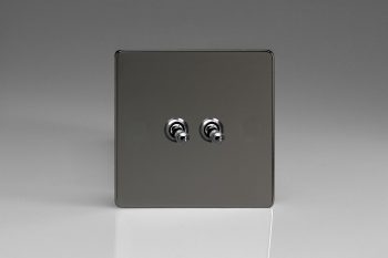 Varilight Flat Plate Screwless Iridium Black 2-Gang 10A 1- or 2-Way Toggle Switch