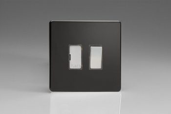 Varilight Flat Plate Screwless Jet Black 13A Switched Fused Spur with Metal Inserts