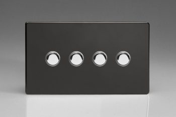 Varilight Flat Plate Screwless Jet Black 4-Gang 6A 1-Way Push-to-Make Momentary Switch (Twin Plate)