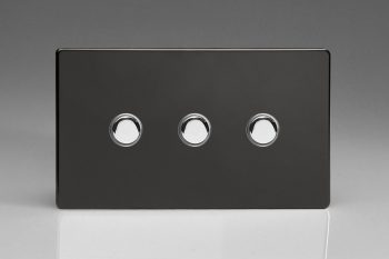 Varilight Flat Plate Screwless Jet Black 3-Gang 6A 1- or 2-Way Push-On/Off Impulse Switch (Twin Plate)