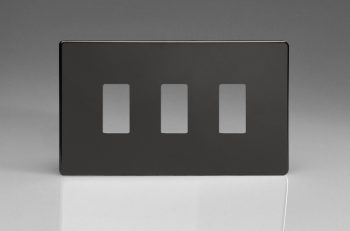 Varilight Screwless Jet Black  3-Gang PowerGrid Plate including Yoke (Twin Plate)