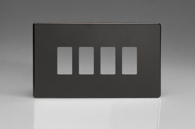 Varilight Screwless Jet Black  4-Gang PowerGrid Plate including Yoke (Twin Plate)