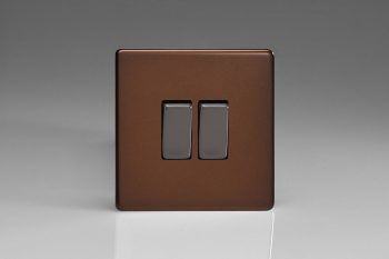 Varilight Flat Plate Screwless Mocha 2-Gang 10A 1- or 2-Way Rocker Switch
