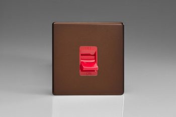 Varilight Flat Plate Screwless Mocha 45A Cooker Switch (Single Plate, Red Rocker)