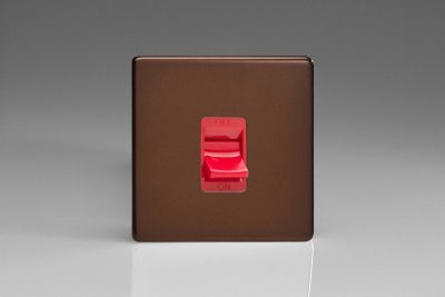 Varilight Flat Plate Screwless Mocha 45A Cooker Switch (Single Plate, Red Rocker)