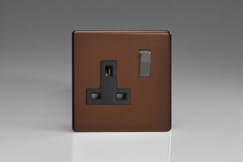 Varilight Flat Plate Screwless Mocha 1-Gang 13A Double Pole Switched Socket with Metal Rockers