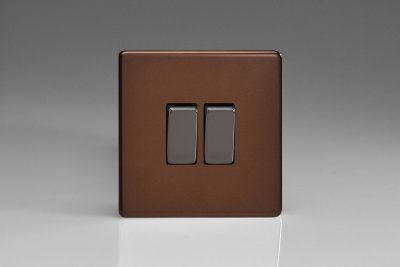 Varilight Flat Plate Screwless Mocha 2-Gang (10A Intermediate Switch + 10A 1- or 2-Way Rocker Switch)